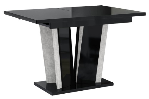 Stół DORA II złożony 120-160 cm czarny połysk-beton.