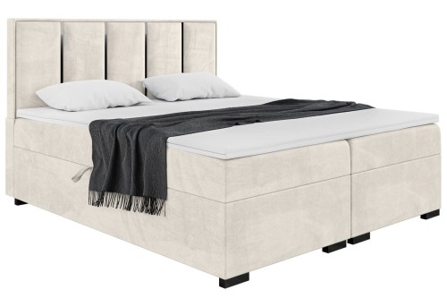 Łóżko boxspring ANTONIO kremowe, czarna rama -Matt Velvet 06.
