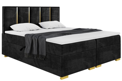 Łóżko boxspring ANTONIO czarne złota rama -Matt Velvet 99.