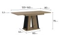 Wymiary stółu DORA I rozłożony 120-160 cm artisan czarny.