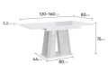 Wymiay stółu jadalnianego DORA I złożony 120 cm biały połysk-beton.