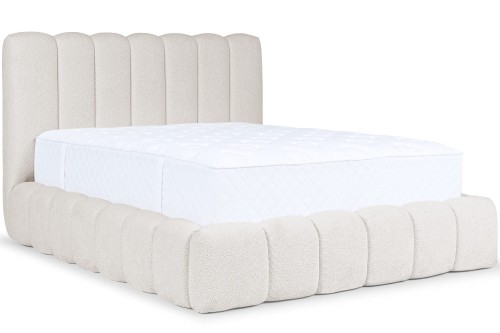 Łóżko tapicerowane do sypialni KANDI w tkaninie białe mleko Caych 01.