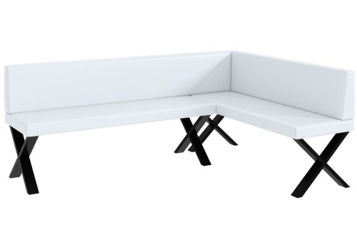 Ława industrialna do kuchni biała ekoskóra 142x196x87, nogi X.