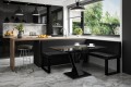 Ławka loftowa do kuchni PETER 128x168x87 cm czarna ekoskóra, przeszycia pionowe w aranżacji.