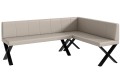 Ława narożnikowa PETER 142x196x87 cm beżowa ekoskóra przeszycia pionowe, nogi X.