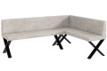 Ława narożnikowa PETER 142x196x87 cm beżowy welur przeszycia pionowe, nogi X