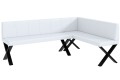 Ława narożnikowa PETER 142x196x87 cm biała ekoskóra przeszycia pionowe, nogi X.