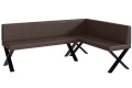 Ława narożnikowa PETER 142x196x87 cm brązowa ekoskóra przeszycia pionowe, nogi X.