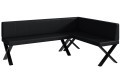Ława narożnikowa PETER 142x196x87 cm czarna ekoskóra przeszycia pionowe, nogi X.
