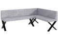 Ława narożnikowa PETER 142x196x87 cm jasnoszary welur przeszycia pionowe, nogi X.