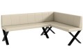 Ława narożnikowa PETER 142x196x87 cm kremowa ekoskóra przeszycia pionowe, nogi X.