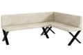 Ława narożnikowa PETER 142x196x87 cm kremowy welur przeszycia pionowe, nogi X.