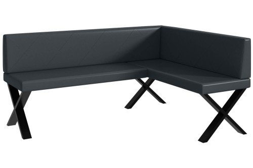 Ławka Eric 128x168x87 cm ciemnoszara ekoskóra, nogi X,przeszycia diament.