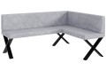 Ławka Eric 128x168x87 cm jasnoszary welur, nogi X,przeszycia diament.
