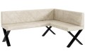 Ławka Eric 128x168x87 cm kremowy welur, nogi X,przeszycia diament.