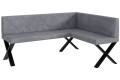 Ławka Eric 128x168x87 cm szary welur, nogi X,przeszycia diament.