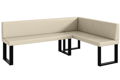 Ławka Eric 142x196x87 cm kremowa ekoskóra, nogi U,przeszycia diament.