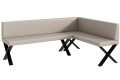 Ławka Eric 142x196x87 cm beżowa ekoskóra, nogi X,przeszycia diament-strona prawa.