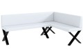 Ławka Eric 142x196x87 cm biała ekoskóra, nogi X,przeszycia diament-strona prawa.