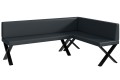 Ławka Eric 142x196x87 cm ciemnoszara ekoskóra, nogi X,przeszycia diament-strona prawa.