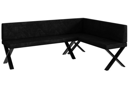 Ławka Eric 142x196x87 cm czarny welur, nogi X,przeszycia diament-strona prawa.