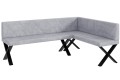 Ławka Eric 142x196x87 cm jasnoszary welur, nogi X,przeszycia diament-strona prawa.