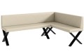 Ławka Eric 142x196x87 cm kremowa ekoskóra, nogi X,przeszycia diament-strona prawa.