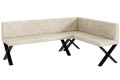 Ławka Eric 142x196x87 cm kremowy welur, nogi X,przeszycia diament-strona prawa.