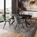 Stoł rozkładany KONO czarny-czarny krzesłami ciemnoszarymi MODI.