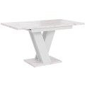 Stół VISA z batem biały marmur i białą podstawą-złożony.