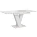 Stół VISA z batem biały marmur i białą podstawą-rozłożony.