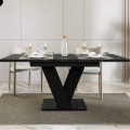 Aranżacja stołu nowczesnego rozłożonego VISA czarny marmur-czarny do jadalni-widok z frontu.