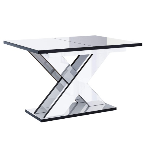 Stół nowoczesny KAO biały połysk z czarnymi obrzeżami-złożony.