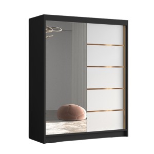 Szafa przesuwna biały czarny 150 cm FLAVI III z lustrem