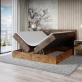 Łóżko boxspring brązowe z pojemnikiem WOODIN 2-otwarte.