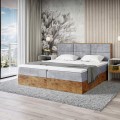 Łóżko boxspring jasnoszare z pojemnikiem WOODIN 2-zamknięte.