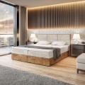 Łóżko boxspring kremowy z materacem i pojemnikiem WOODIN 2 zamknięty.