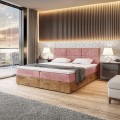 Łóżko boxspring różowy z materacem i pojemnikiem WOODIN 2 zamknięty.