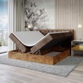 Łóżko brązowe boxspring dwuosobowe WOODIN 3-otwarte.
