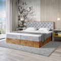 Łóżko jasnoszare boxspring dwuosobowe WOODIN 3-zamknięte.