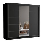 Szafa przesuwna 200 cm czarna z lustrem PALERMA VI 