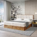 Łóżko kremowe boxspring z pojemnikami WOODIN 8-zamknięte.