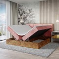 Łóżko różowe boxspring z pojemnikami WOODIN 8-otwarte.