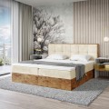 Łóżko beżowe boxspring z pojemnikami WOODIN 8-zamknięte.