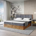 Łóżko ciemnoszare boxspring z pojemnikami WOODIN 8-zamknięte.