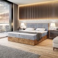 Łóżko jasnoszare boxspring z pojemnikiem WOODIN 9-zamknięte.