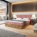 Łóżko różowe boxspring z pojemnikiem WOODIN 9-zamknięte.