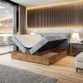 Łóżko jasnoszare boxspring z pojemnikiem WOODIN 9-otwarte.