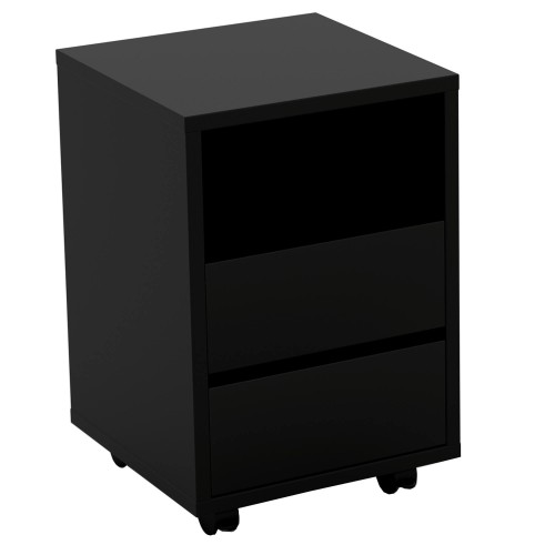 Kontenerek na kółkach do biurka w czarnym kolorze-zamknięty.