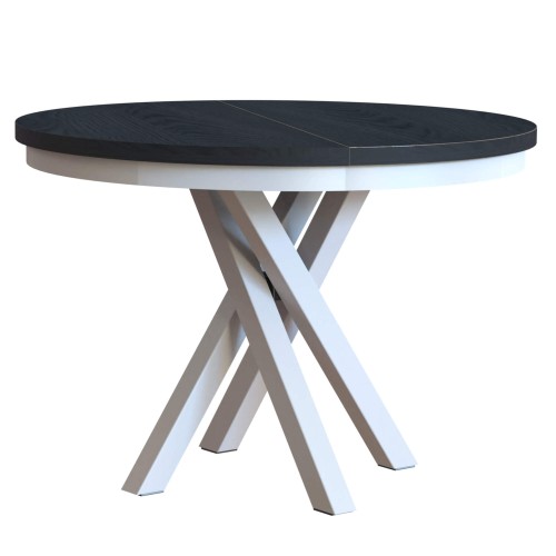 Stół KRIS rozkładany okrągły biała podstawa-blat czarny.